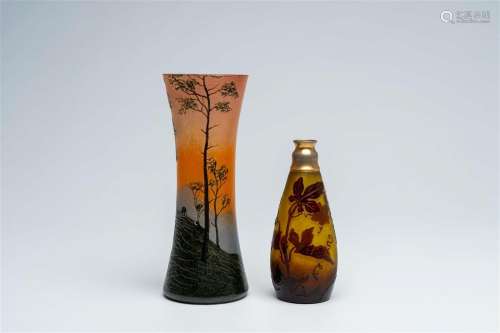 A French Legras acid etched cameo glass vase with an autumn ...