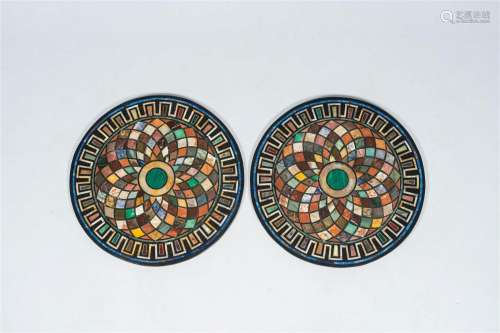 A pair of round Italian pietra dura table tops, 20th C.