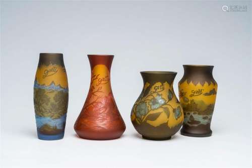 Emile Gallé (1846-1904): Four cameo glass Art Nouveau vases ...