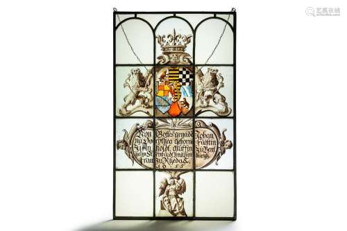 A painted armorial subject glass-in-lead window, Germany, da...