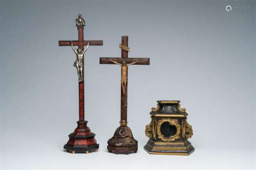 A German oak crucifix with Corpus Christi, a Dutch silver mo...