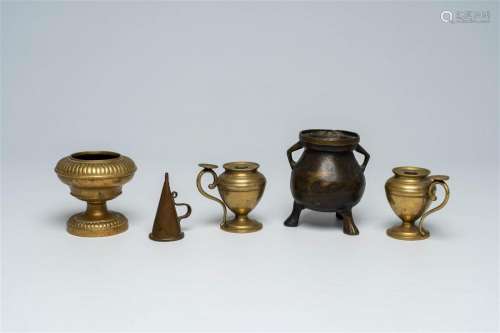 A varied collection of bronze and brass items, a.o. a pair o...