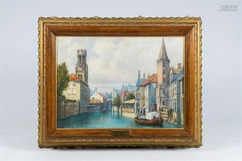 An English musical clock painting with an animated Bruges ci...