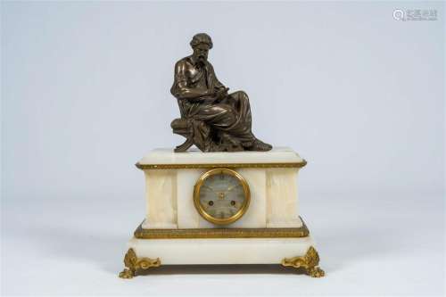 A French gilt and patinated bronze mounted white onyx mantel...