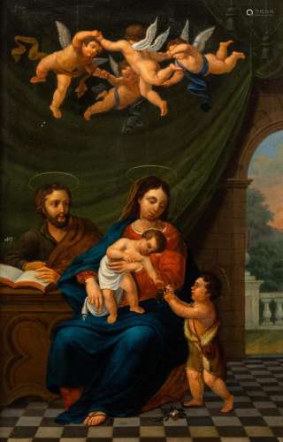 Flemish school: The Holy Family with John the Baptist, oil o...