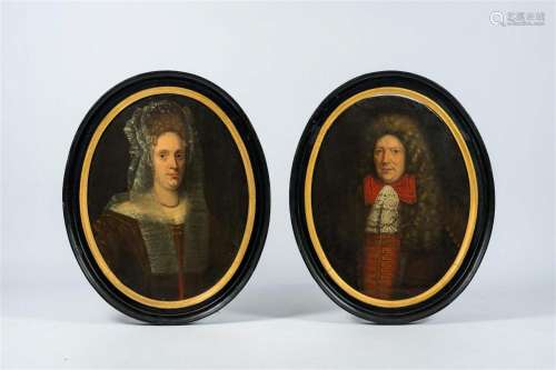 Flemish school: Portrait of a gentleman and a lady, oil on c...