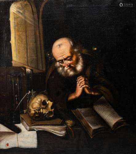 Eastern European school: Saint Jerome in his study, oil on c...