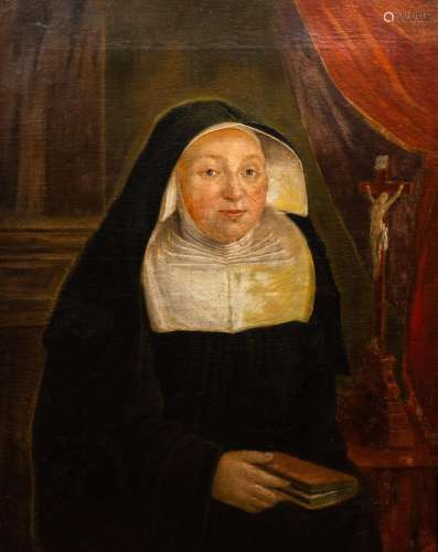 Flemish school: Portrait of a nun, oil on canvas, 18th centu...