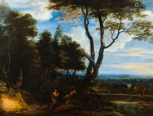 Flemish school: Landscape with Saint Jerome praying, oil on ...