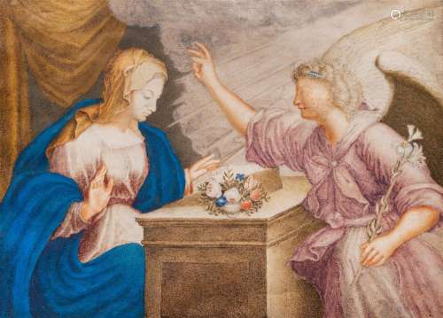 French school: The Annunciation, gouache on parchment, 17th ...