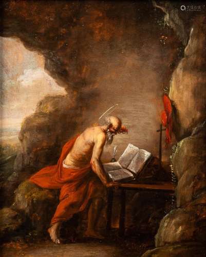 French school: Saint Jerome, oil on panel, 17th C.