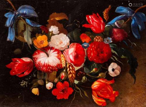 Dutch school: Flower garland, oil on copper, probably 18th C...