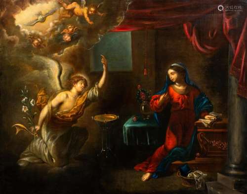 Flemish school: The Annunciation, oil on copper, 18th C.