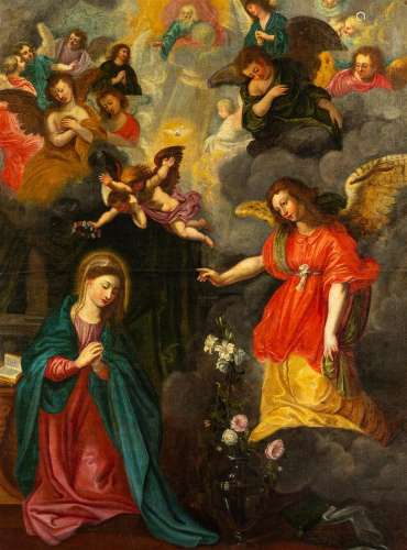 Flemish school: The Annunciation, oil on canvas, 17th C.