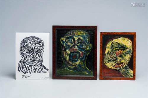 Charles Szymkowicz (1948): Three heads, mixed media on canva...