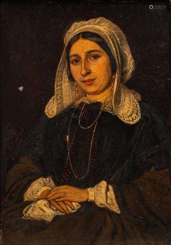 Thomas Simon Cool (1831-1870): Portrait of a Dutch lady, oil...