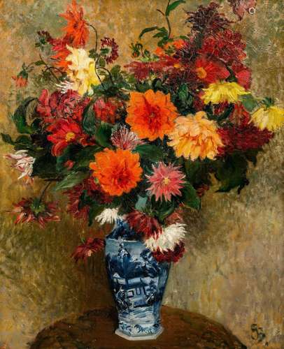 French school, monogrammed G.B.: Still life of flowers, oil ...