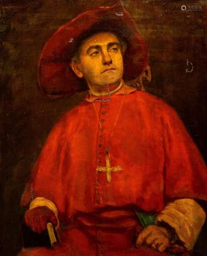 European school: Portrait of a cardinal, oil on canvas, 19th...