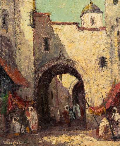 Illegibly signed (20th C.): Oriental cityscape, oil on canva...