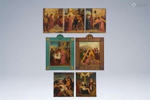 Belgian School: Seven Stations of the Cross, oil on canvas, ...