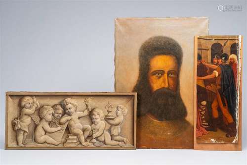 European school: Three various paintings, oil on canvas, 19t...