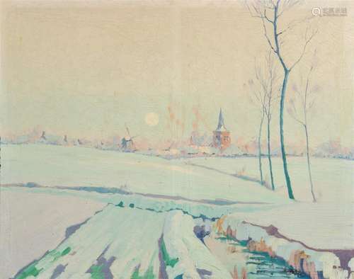 Jef De Pauw (1888-1930): Winter landscape at dusk, oil on ca...