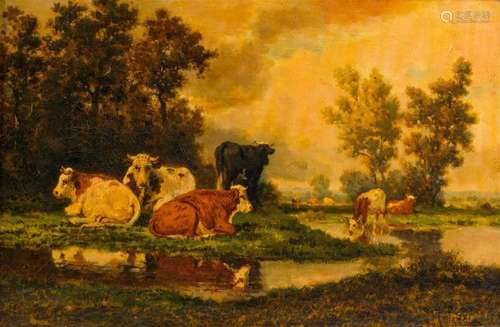 Louis Coignard (1812-1883): Cattle in a landscape, oil on ca...