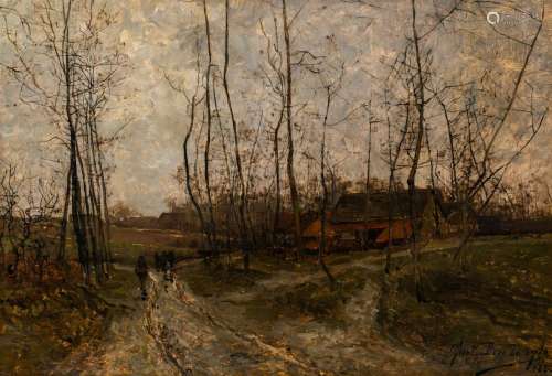 Gustave Den Duyts (1850-1897): Landscape with hunters, oil o...