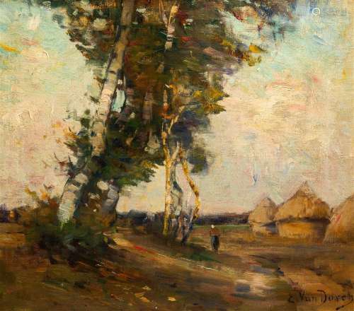 Emile Van Doren (1865-1949): Birches and haystacks in a land...