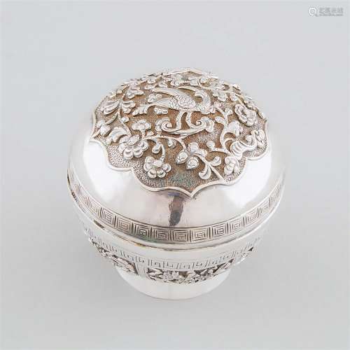 Chinese Export Silver Circular Box, early 20th century, dia