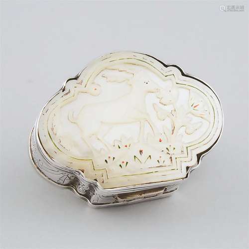 Continental Silver and Engraved Mother-of-Pearl Snuff Box,