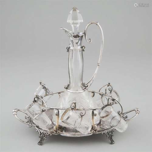 Edwardian Silver and Cut Glass Liqueur Set, James Dixon &...