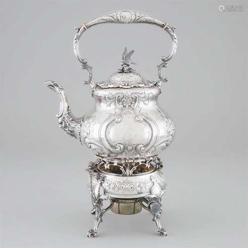 English Silver Tea Kettle on Lampstand, Goldsmiths & Sil...