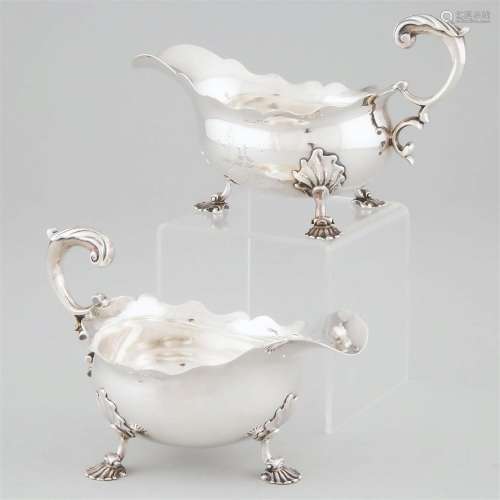 Pair of George II Silver Oval Bellied Sauce Boats, London,