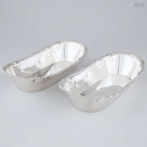 Pair of Victorian Silver Shaped Oblong Bread Dishes, Robert