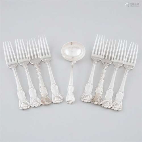 Eight George III Silver Hourglass Pattern Table Forks and a