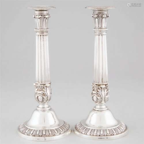 Pair of German Silver Table Candlesticks, 19th century, hei