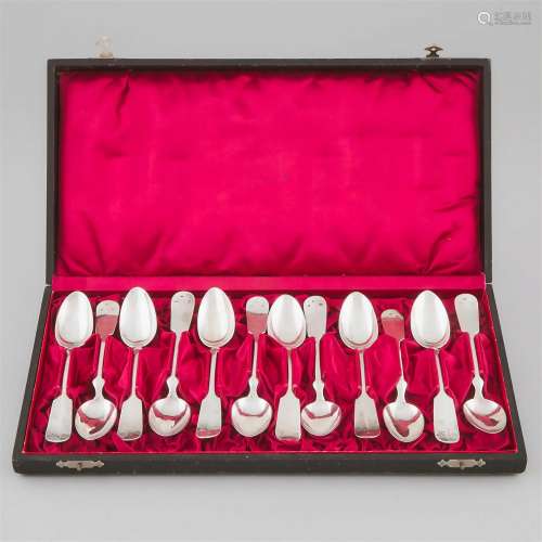 Set of Twelve Austrian Silver Fiddle Pattern Tea Spoons, ea