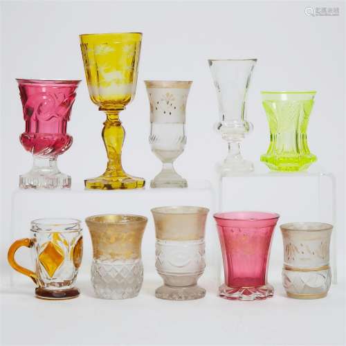 Ten Various Bohemian Cut Glass Cups, second half of the 19t
