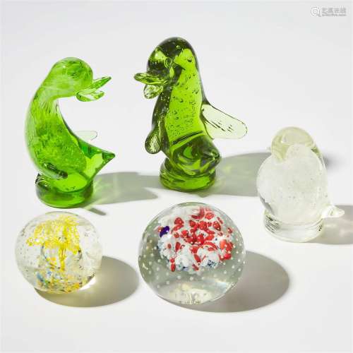 Five Altaglass Paperweights, 20th century, largest height 5