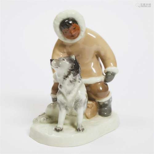 Leo Mol Porcelain Figure Group of an Inuk Boy with Sled and