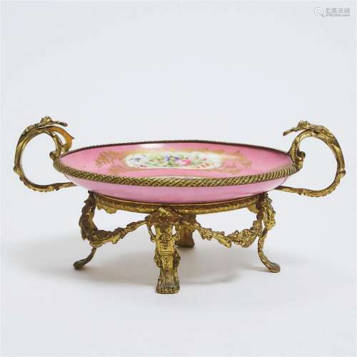 Ormolu Mounted 'Sèvres' Pink Ground Comport, late 19th cent