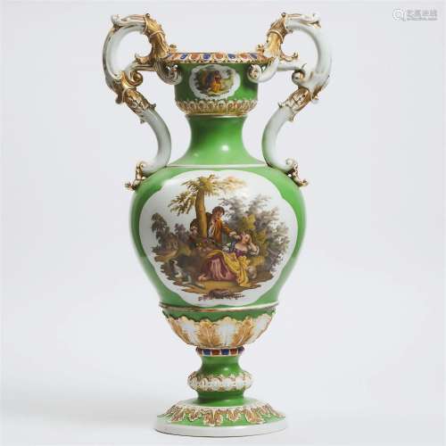 Fischer & Mieg Apple Green Ground Large Two-Handled Vase...