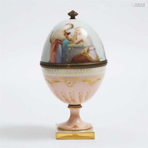 Large 'Vienna' Egg Shaped Covered Box, c.1900, height 10.8
