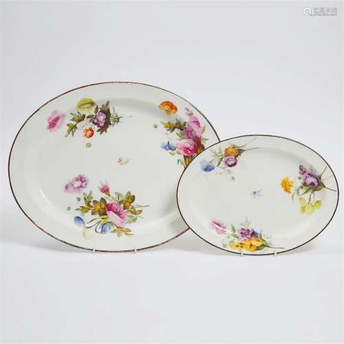 Two Derby Flower-Painted Oval Platters, c.1800, length 17.7