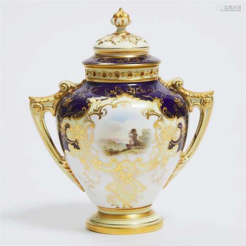 Coalport Topographical Two-Handled Potpourri Vase and Cover