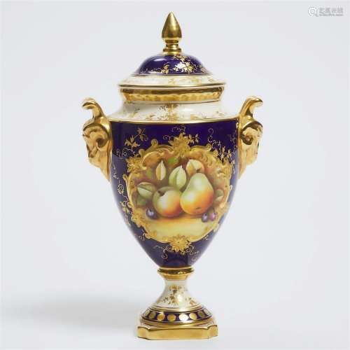 Coalport Fruit Painted Two-Handled Vase and Cover, Mary Den