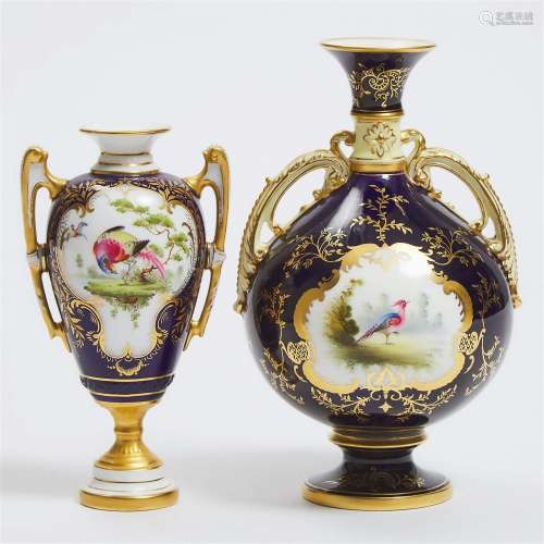 Two Coalport or Royal Worcester Exotic Bird Painted Two-Han