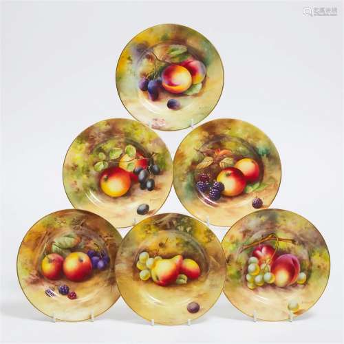 Six Royal Worcester Fruit Painted Plates, c.1929-30, diamet