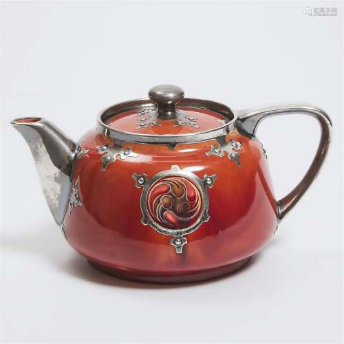 Macintyre Moorcroft Silver Overlaid Red Flamminian Teapot,